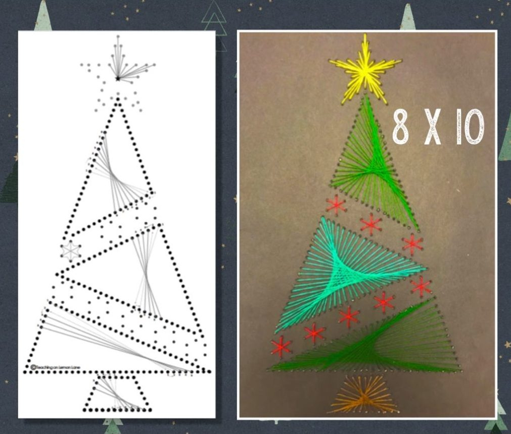 Student Made Holiday String Art Gift with Christmas String Art Template