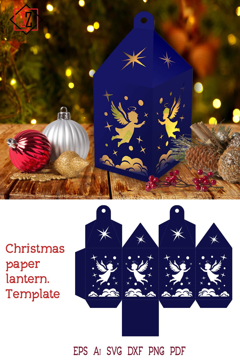 Template Christmas Paper Lantern With Angels. for Christmas Paper Lantern Template