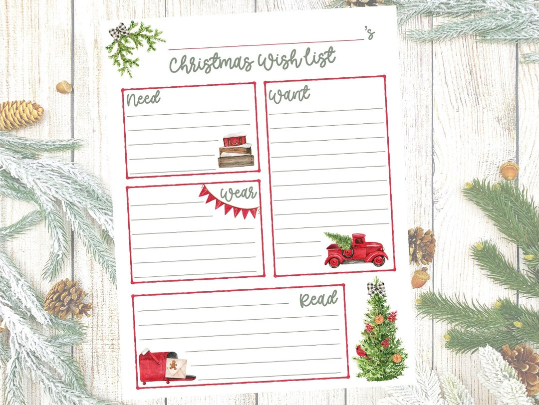 Want, Need, Wear, Read Christmas List Printable, Christmas Wish in Christmas List Template Want Need Wear Read