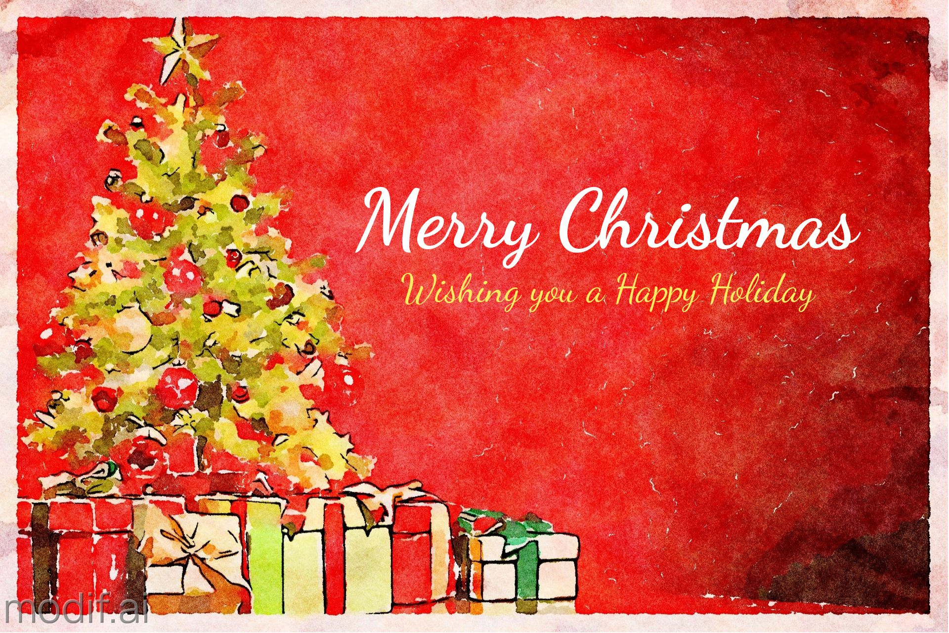 Watercolor Christmas Gift Greetings Card Template - Mediamodifier in Christmas Present Card Template
