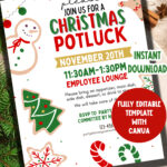 Weihnachts Potluck Flyer Editierbar | Christmas Potluck Einladung In Christmas Potluck Flyer Template