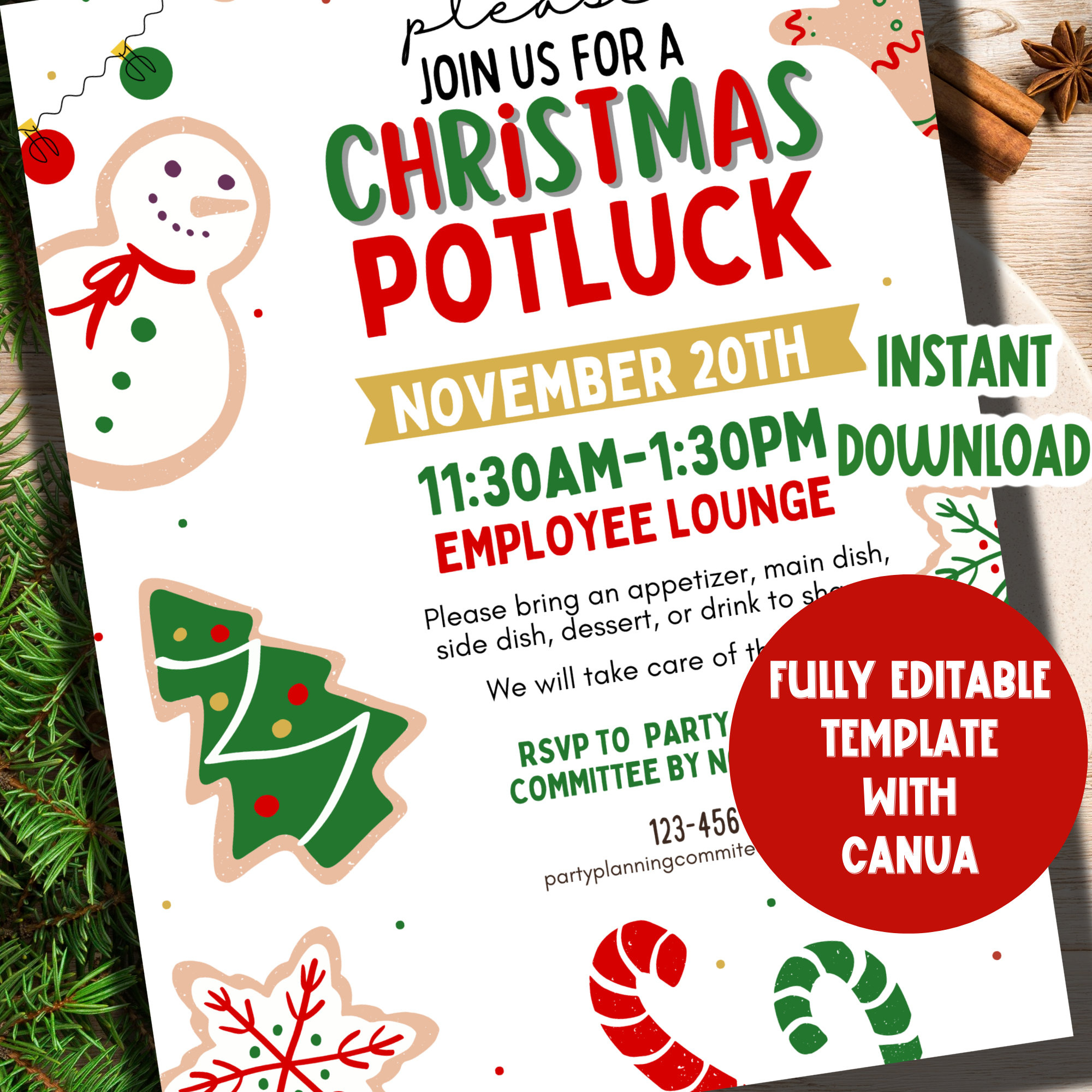 Weihnachts Potluck Flyer Editierbar | Christmas Potluck Einladung in Christmas Potluck Flyer Template