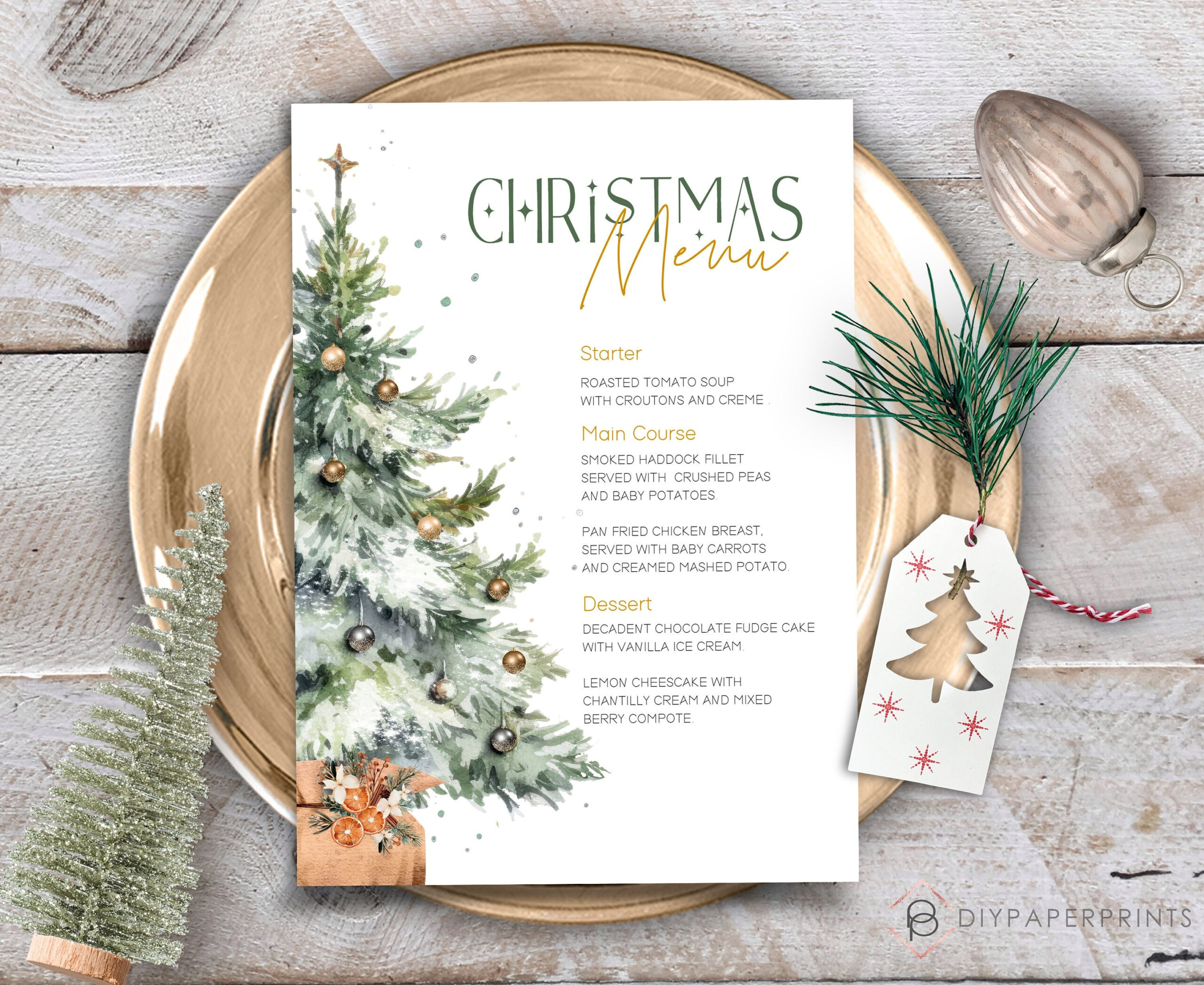 Weihnachtsmenü-Vorlage: Elegantes Festtagsmenü (Digitaler Download intended for Christmas Menu Template Ideas