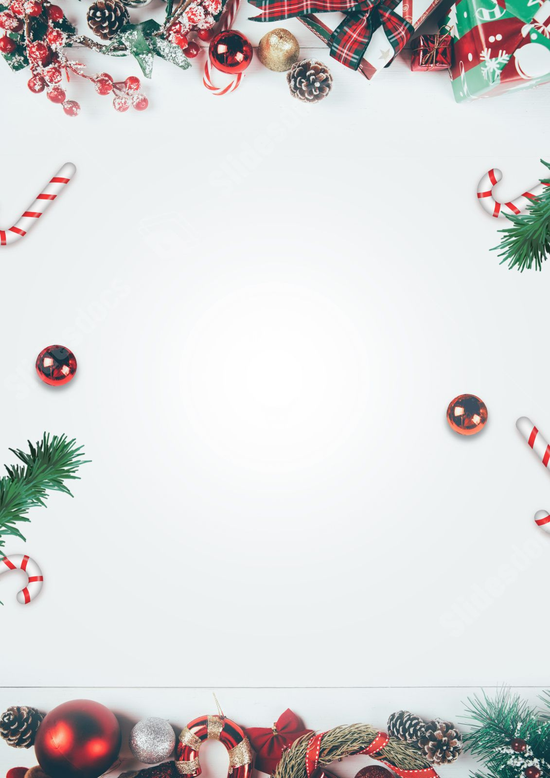 White Lanterns On Christmas Tree Branches Page Border Background in Christmas Menu Border Template