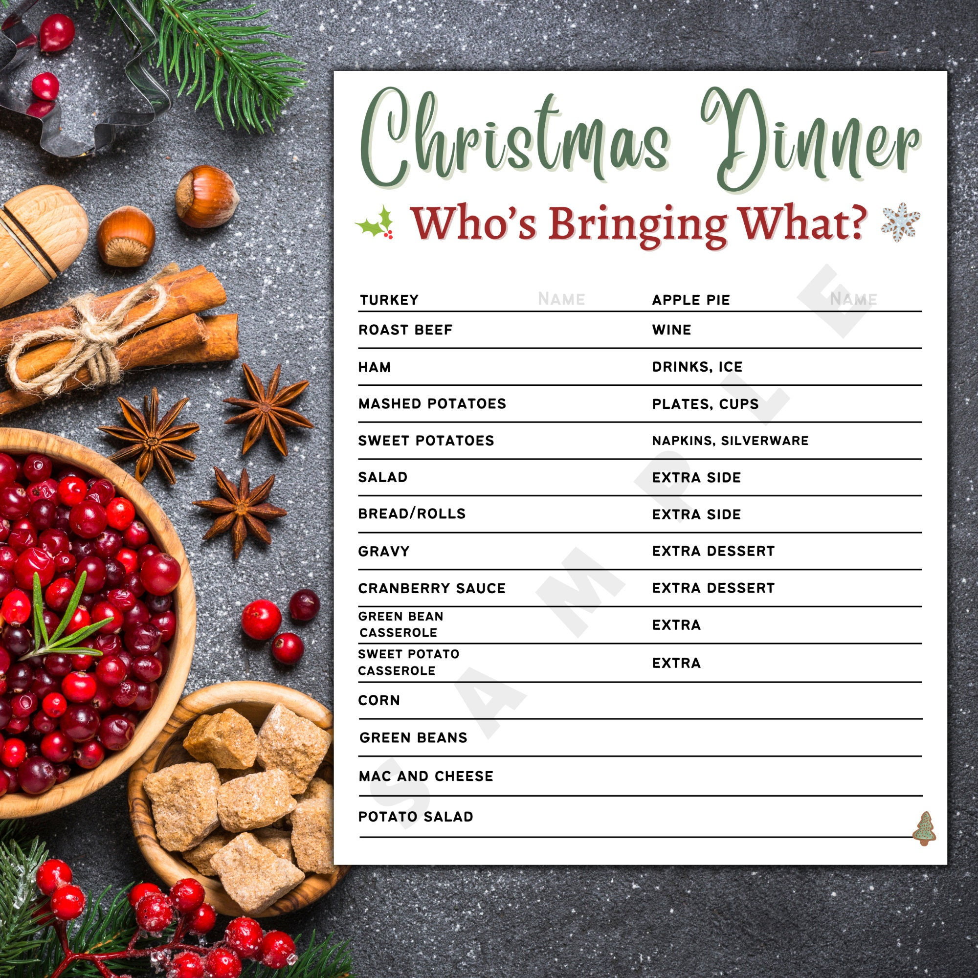Who&amp;#039;S Bringing What To Christmas Dinner Printable Template inside Christmas Party Food List Template