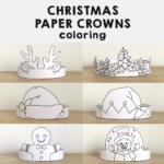 Winter Christmas Hats Crowns Printable Paper Coloring Craft Intended For Christmas Paper Hat Template