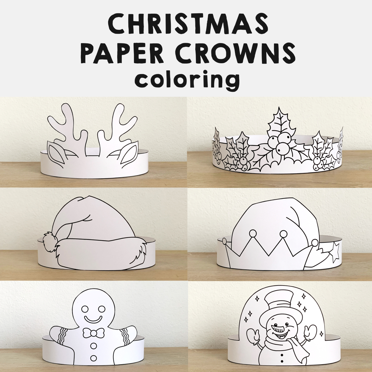 Winter Christmas Hats Crowns Printable Paper Coloring Craft intended for Christmas Paper Hat Template