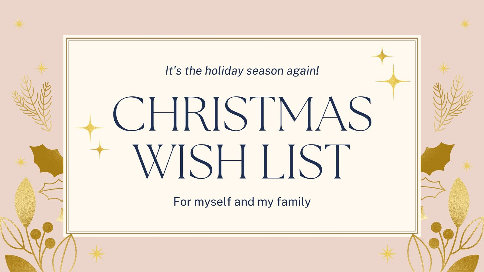 Wishlist Christmas Presentation In Light Pink Blue Gold Classy Elegant Style for Christmas List Slide Template