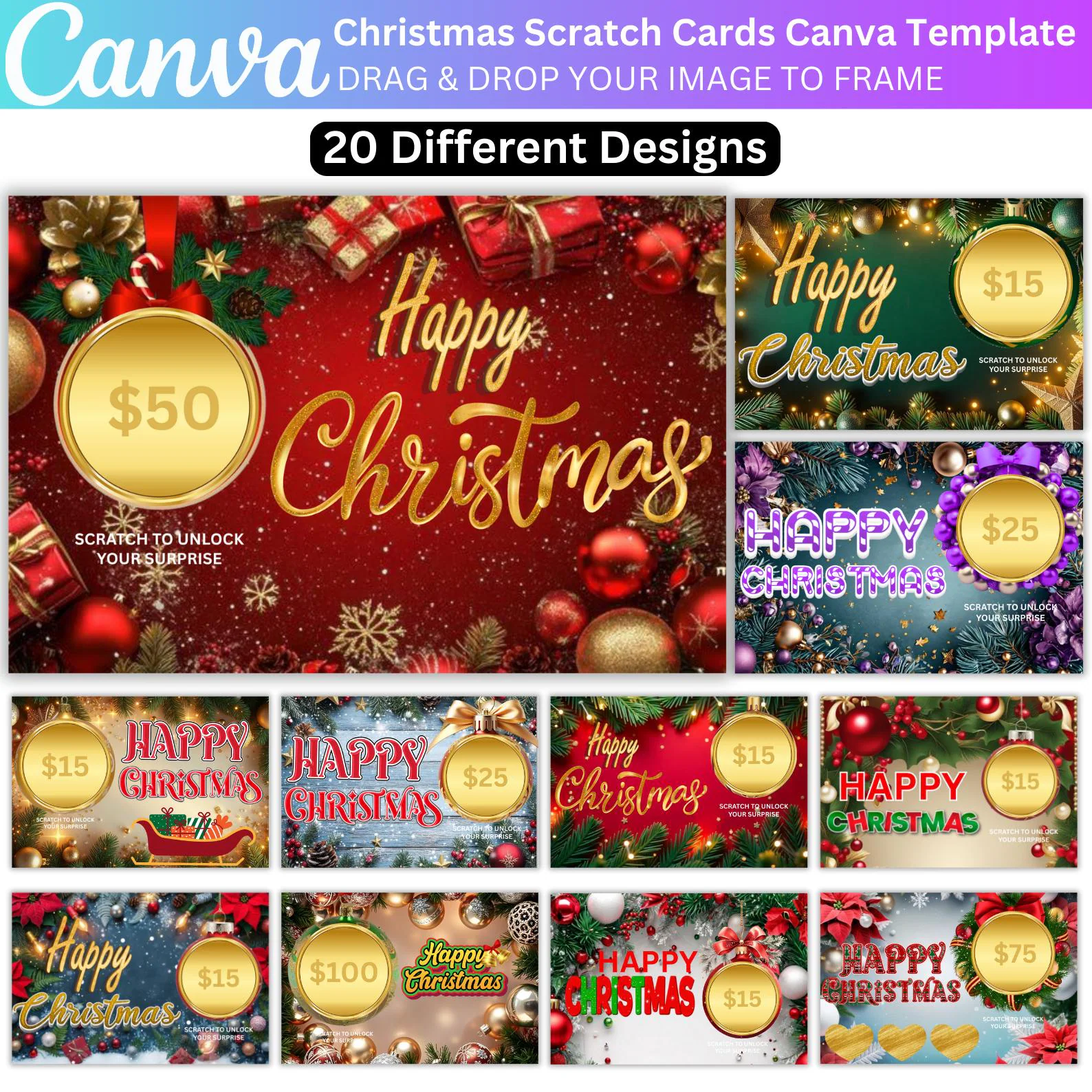 20 Christmas Scratch Card Template Canva