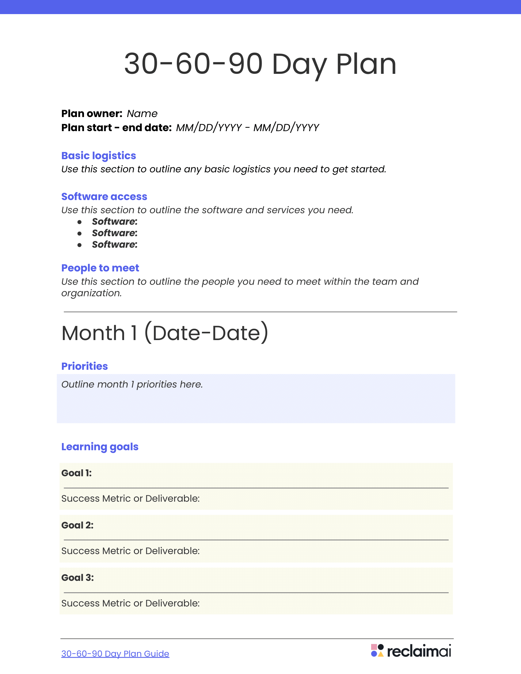 30 60 90 Day Plan 30 60 90 Day Plan