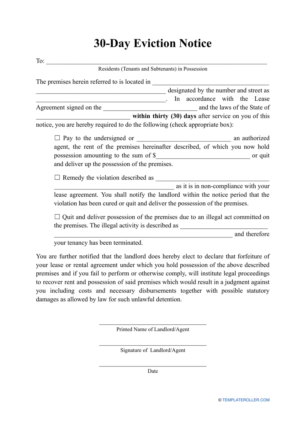 30 Day Notice Template