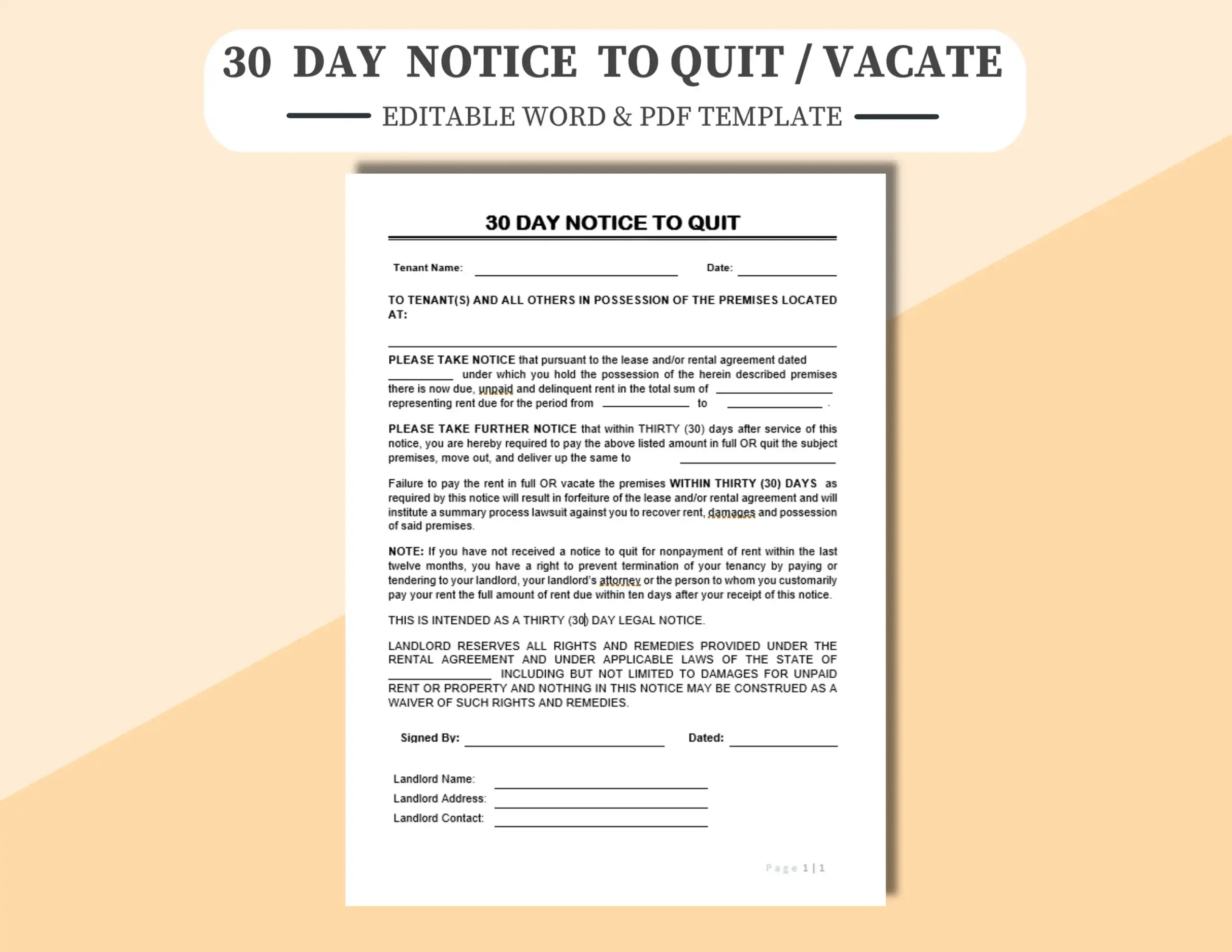 30 Day Notice To Quit Template Editable