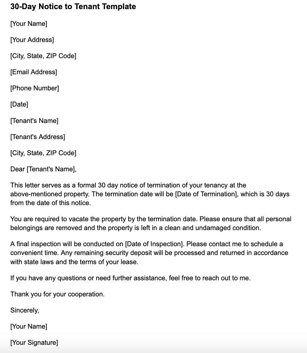 30 Day Notice To Tenant