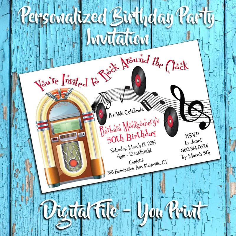 50s Theme Birthday Party Invitation Juke Box Digital File