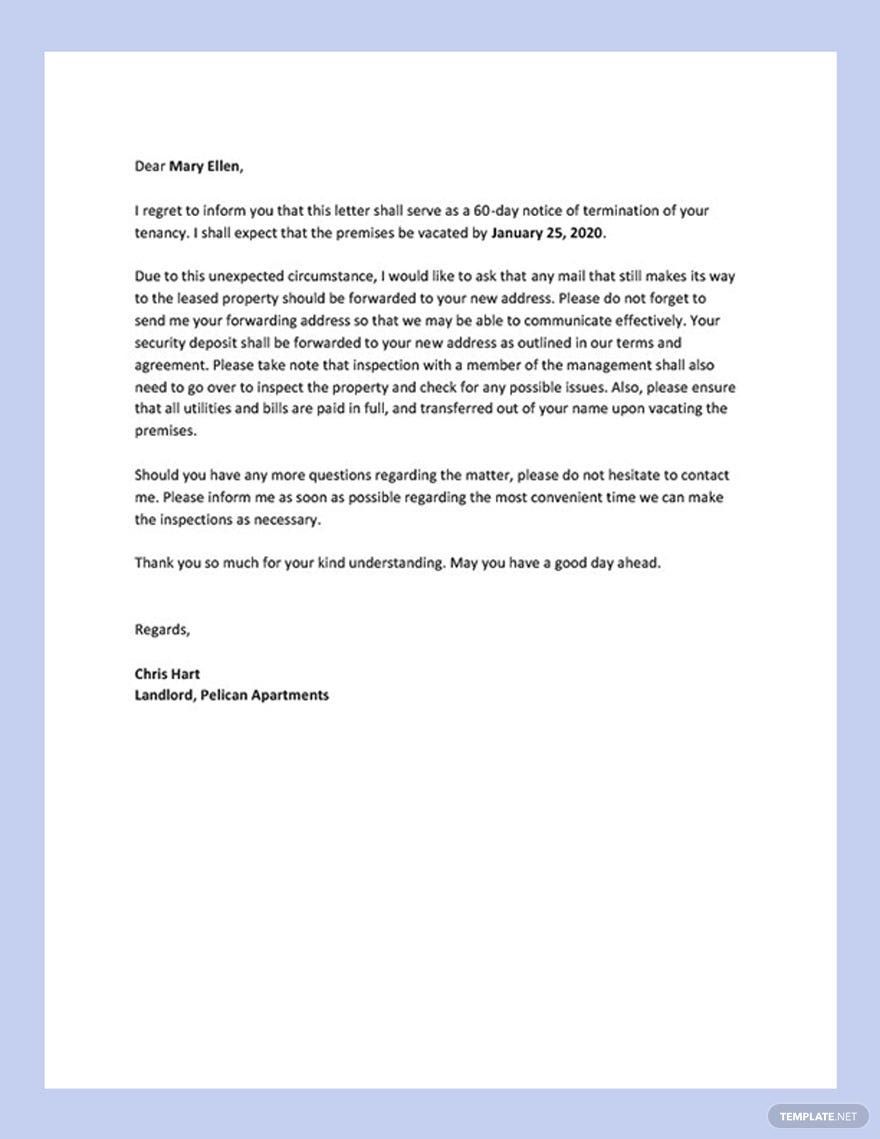 60 Day Notice To Terminate Tenancy Letter