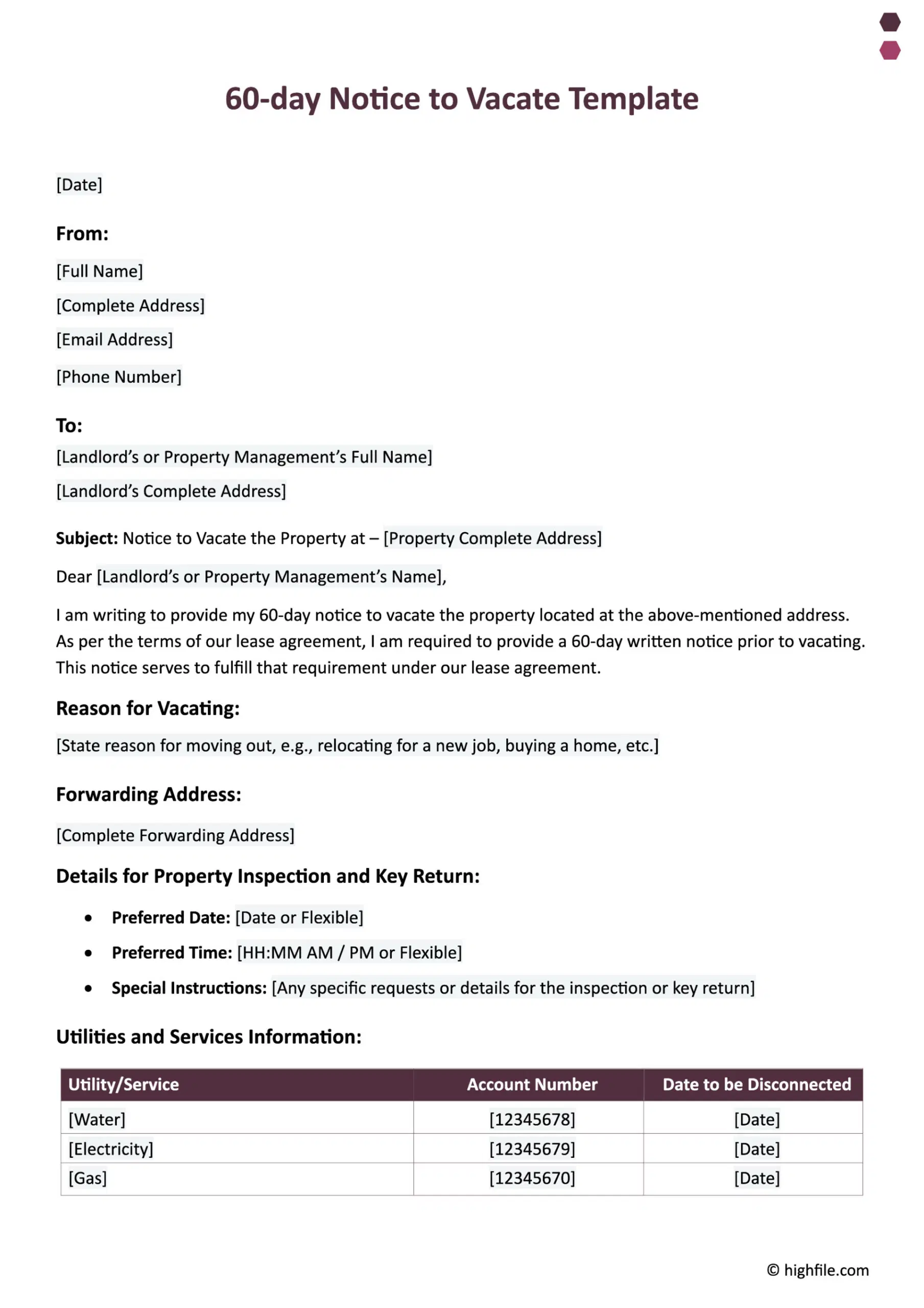 60 Day Notice To Vacate Template