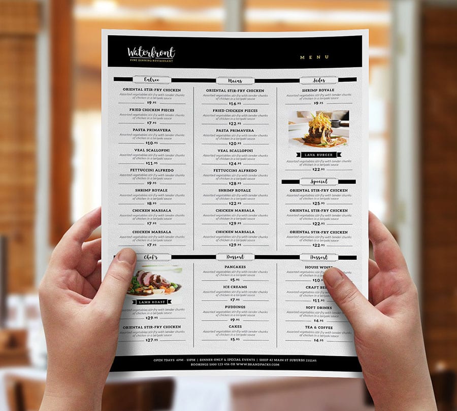 free menu sample templates