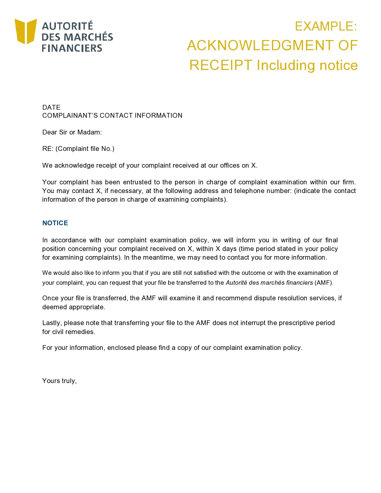 Acknowledgement Receipt Acknowledgement Receipt