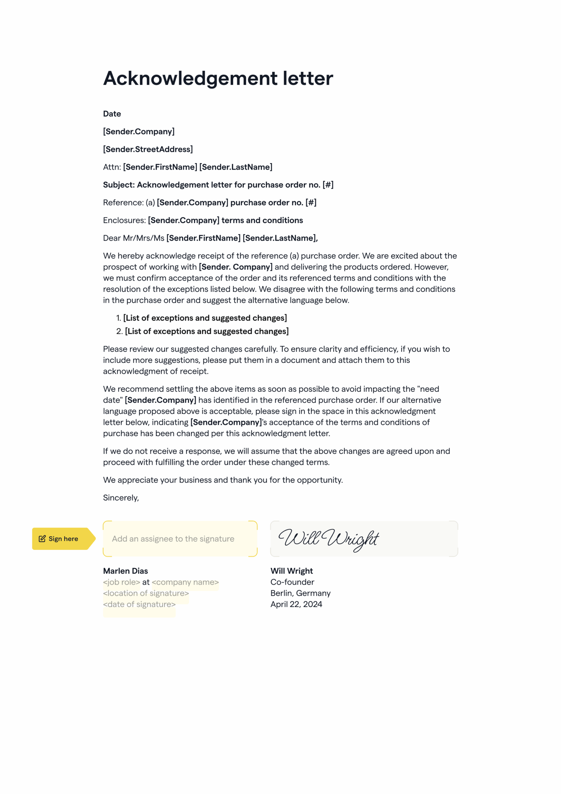 Acknowledgment Letter Acknowledgment Letter
