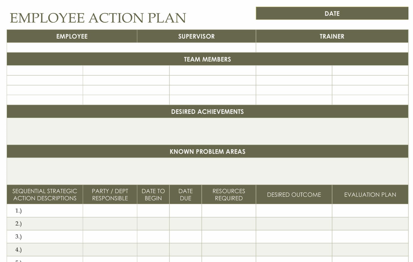 Action Plan Template For Employee