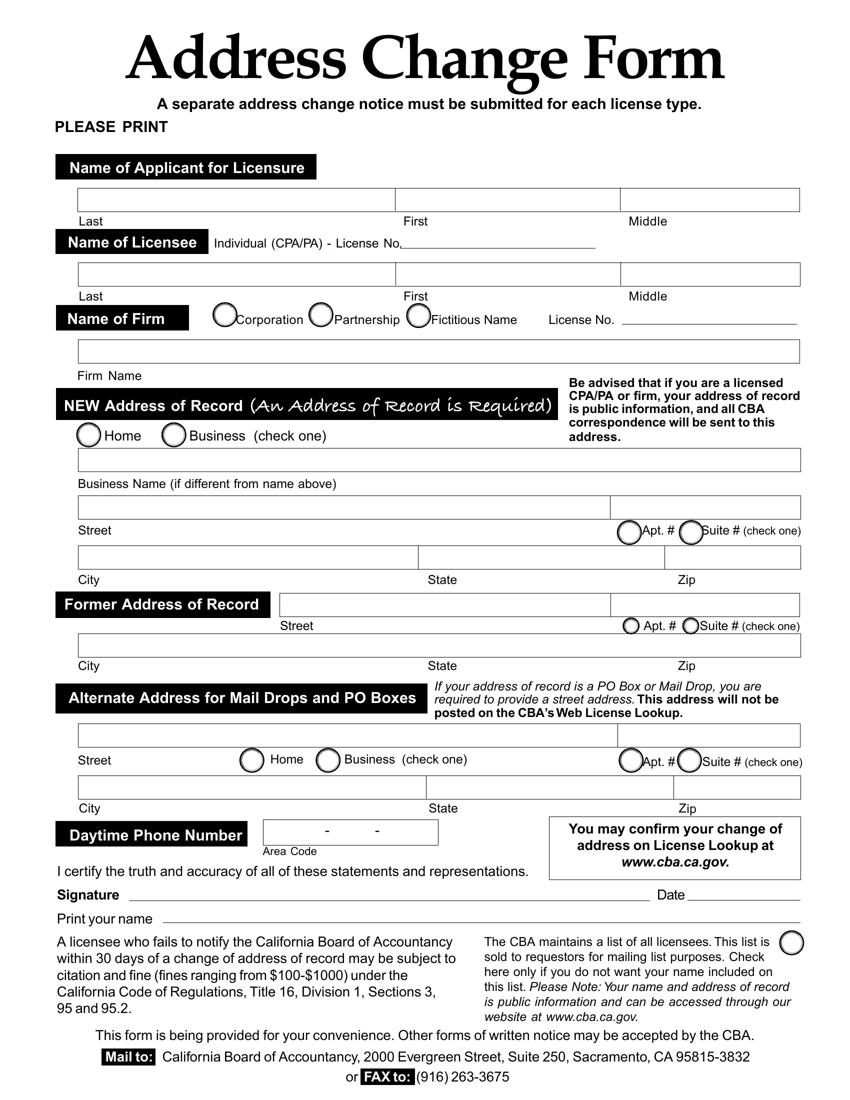 Address Change Form California Address Change Form California