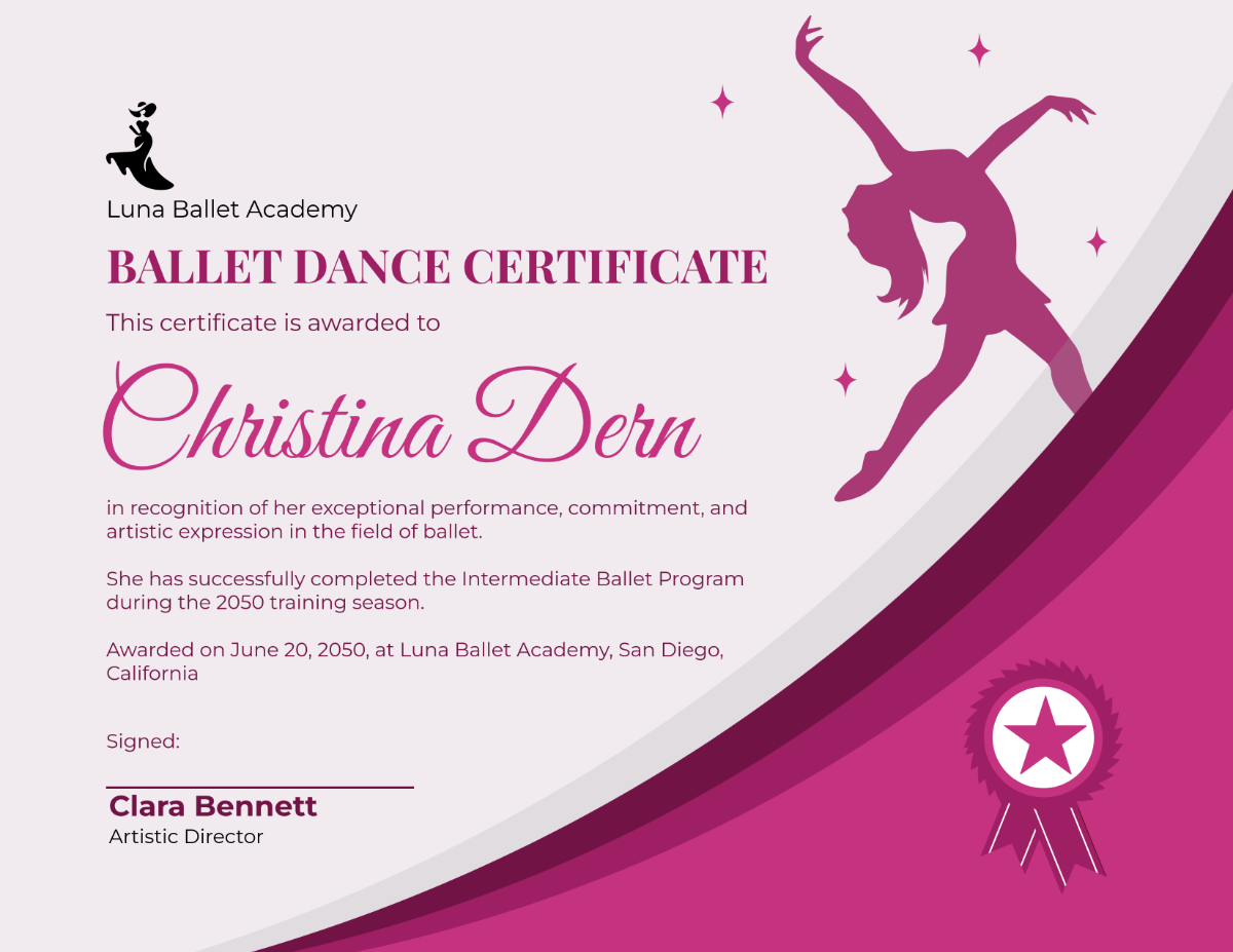 Aesthetic Ballet Dance Certificate