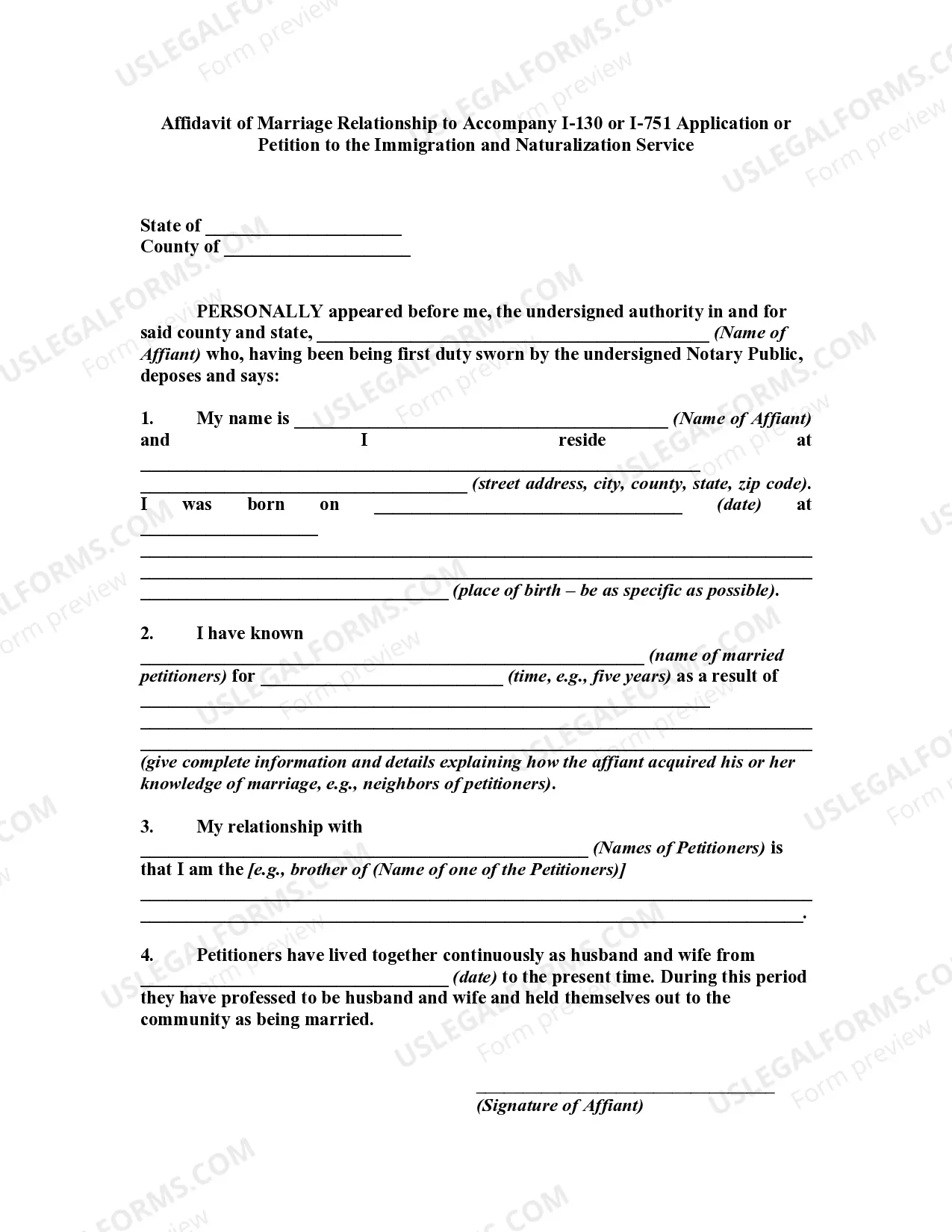 Affidavit Of Marriage Relationship To Accompany I Affidavit Of Marriage Relationship To Accompany I