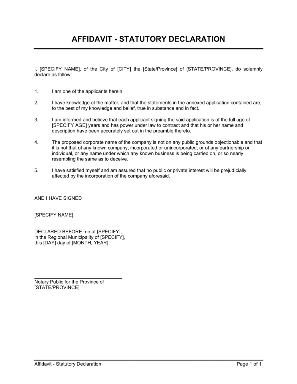 Affidavit Statutory Declaration D5185 Affidavit Statutory Declaration D5185
