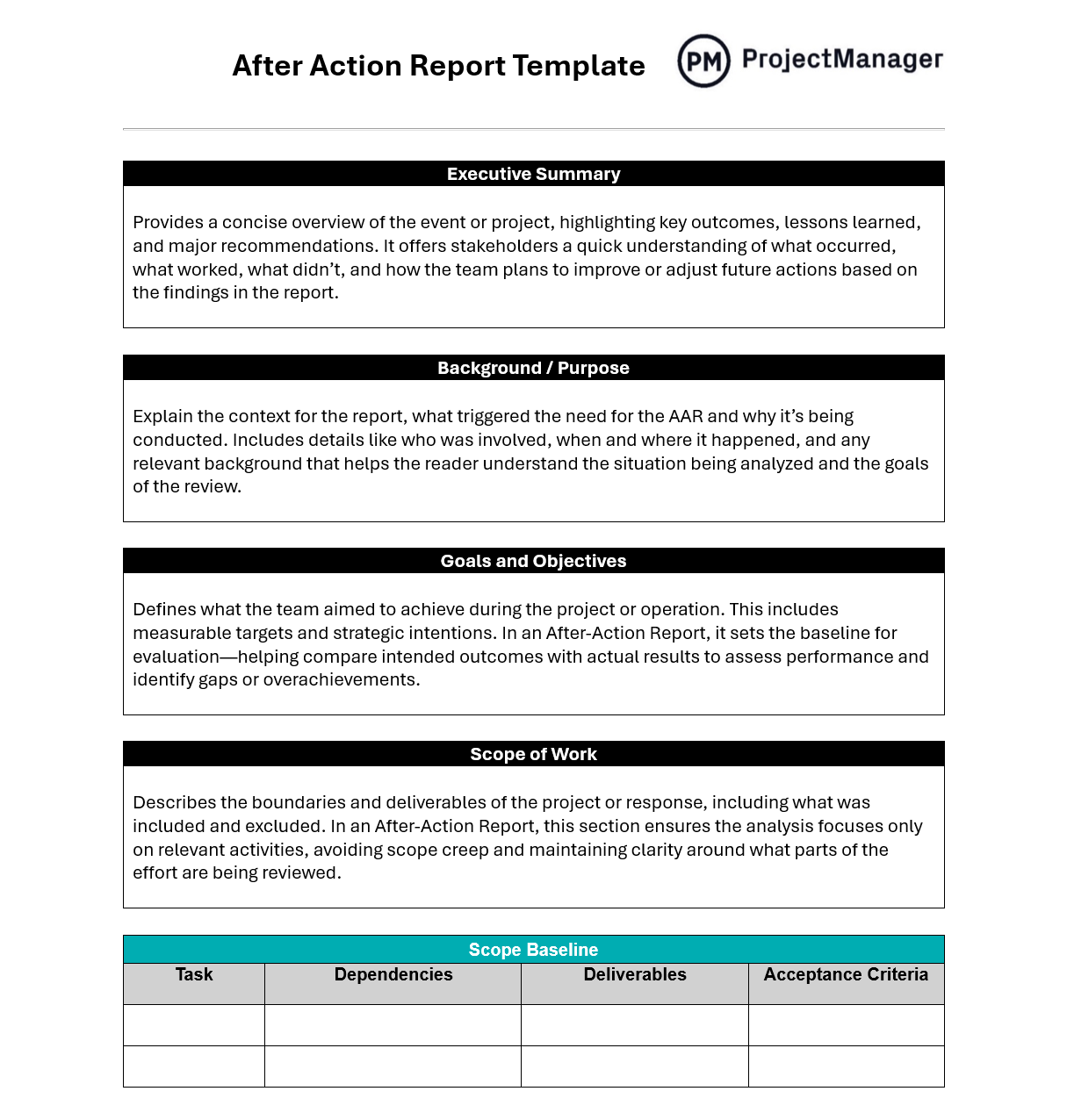 After Action Report Template