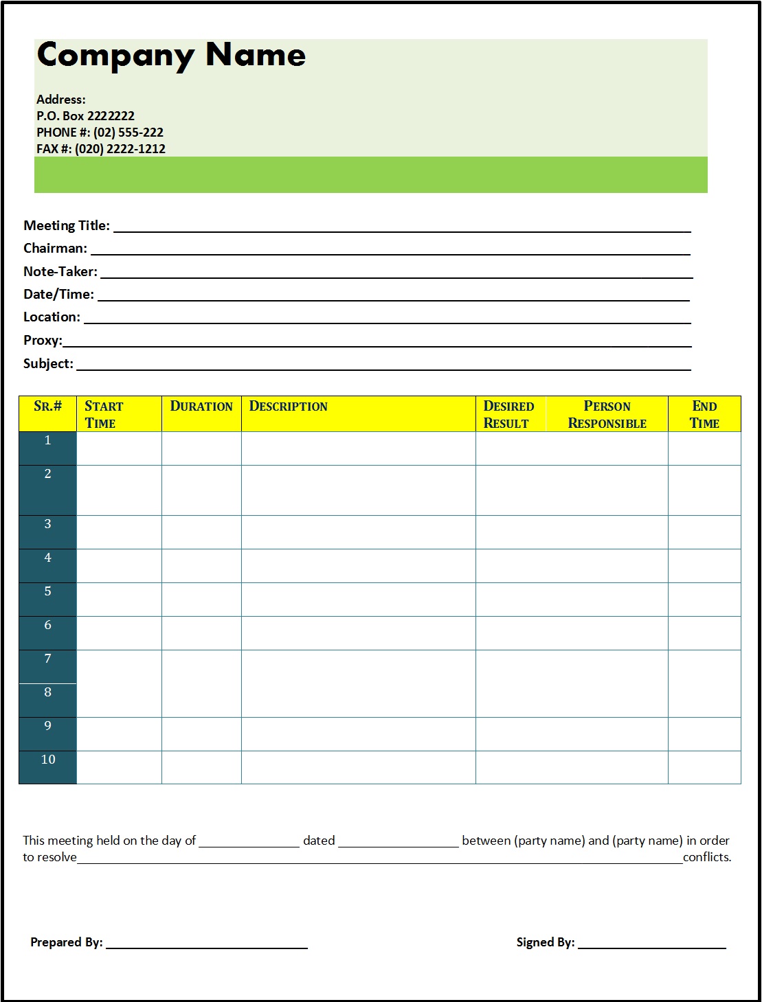 Agenda Of Meeting Report Template