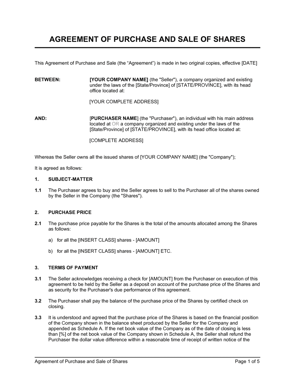 Agreement Of Purchase And Sale Of Shares D322