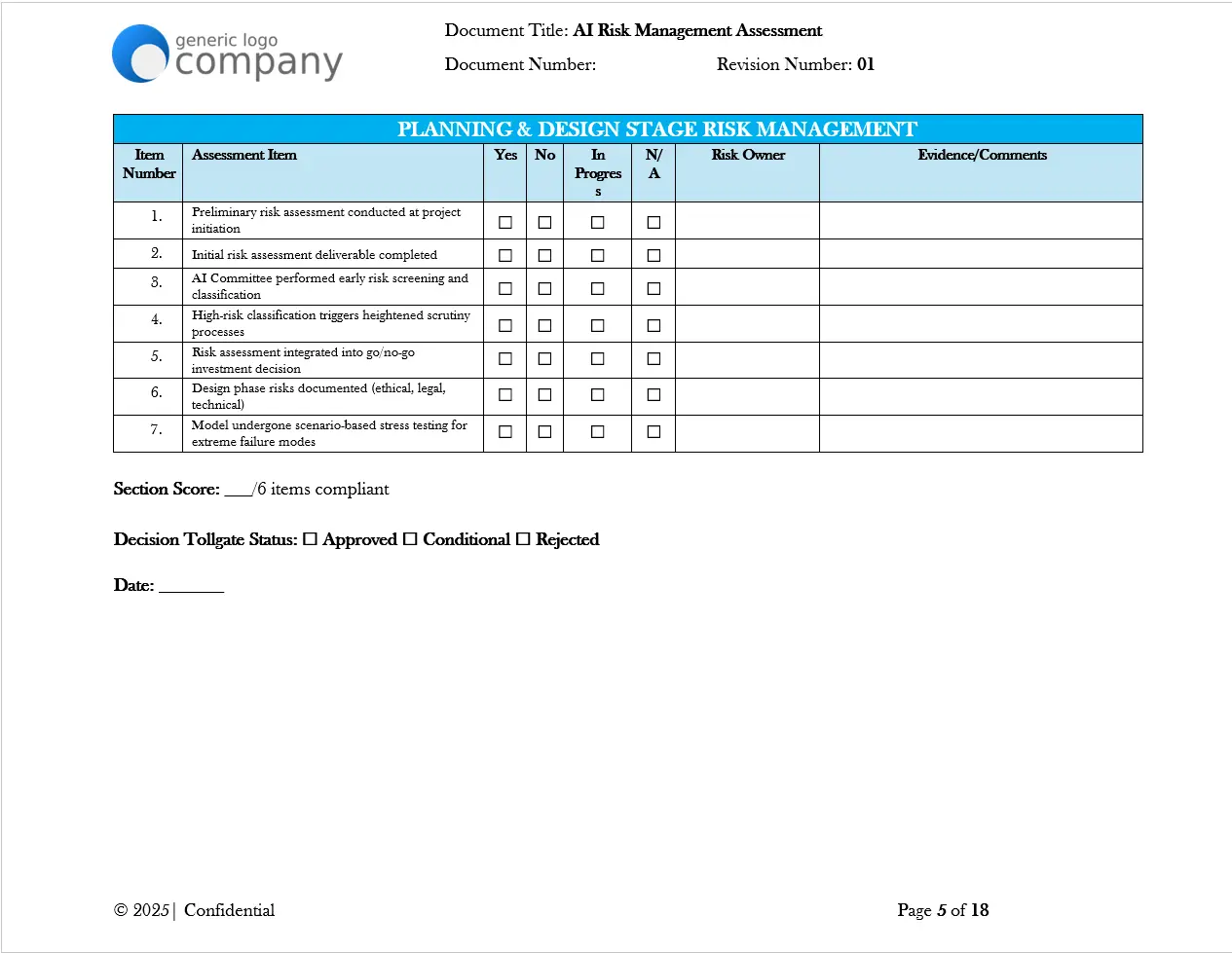 Ai Risk Management Assessment Checklist Template Ai Risk Management Assessment Checklist Template