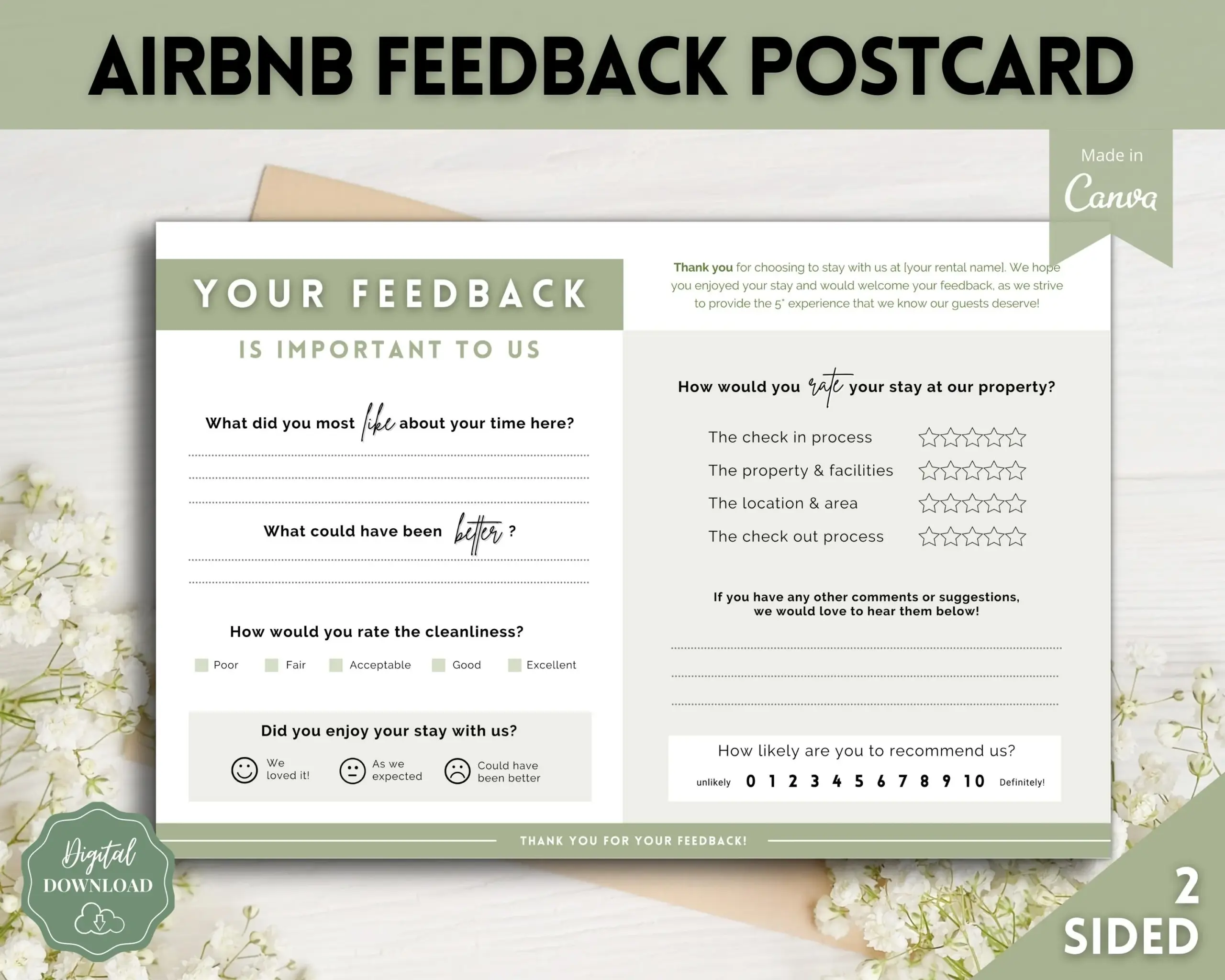 Airbnb Feedback Request Postcard Green Airbnb Feedback Request Postcard Green