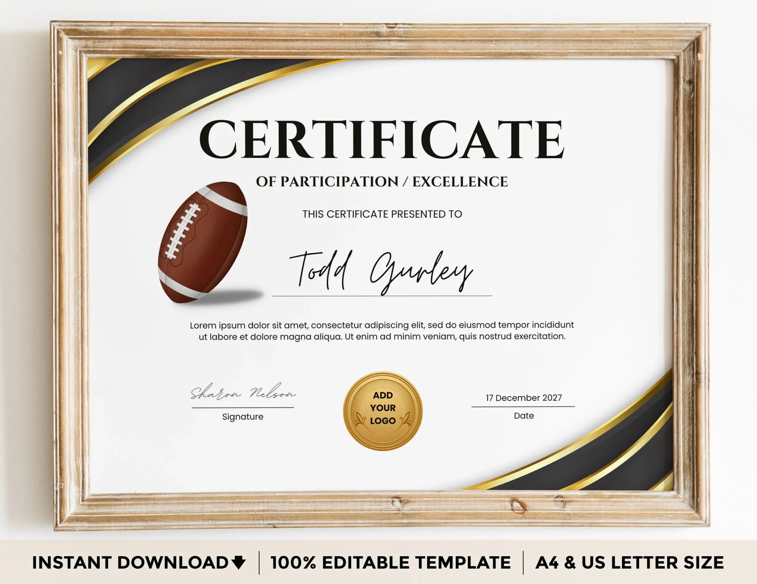 American Football Certificate Template