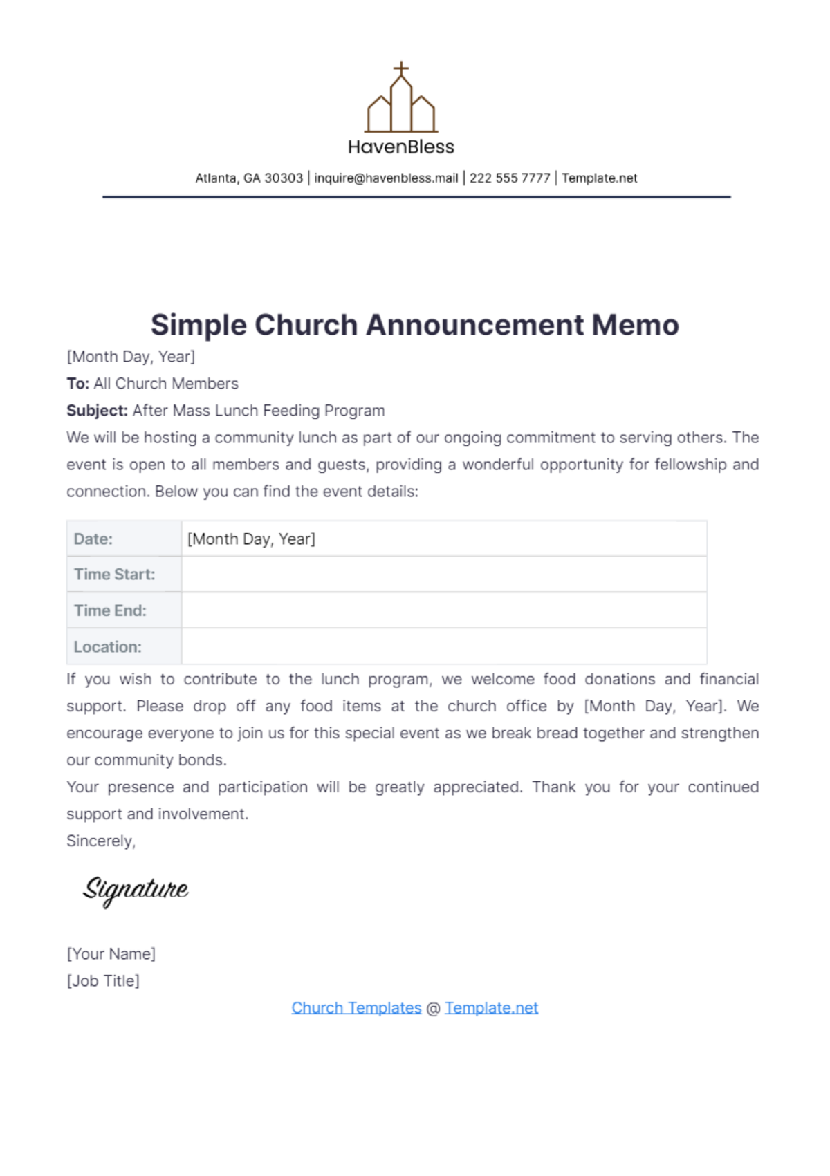 announcement sample template