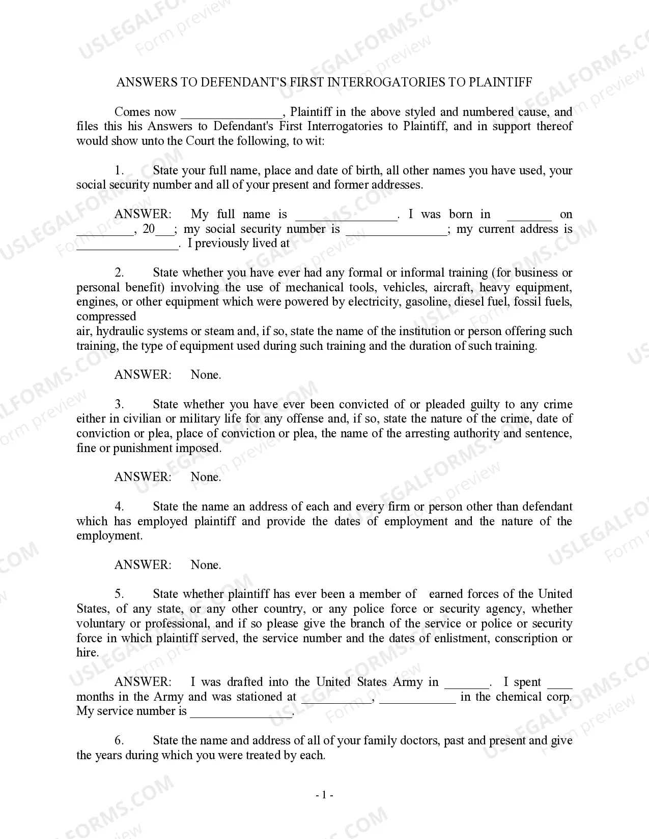 Answers To Defendant S First Interrogatories To Answers To Defendant S First Interrogatories To