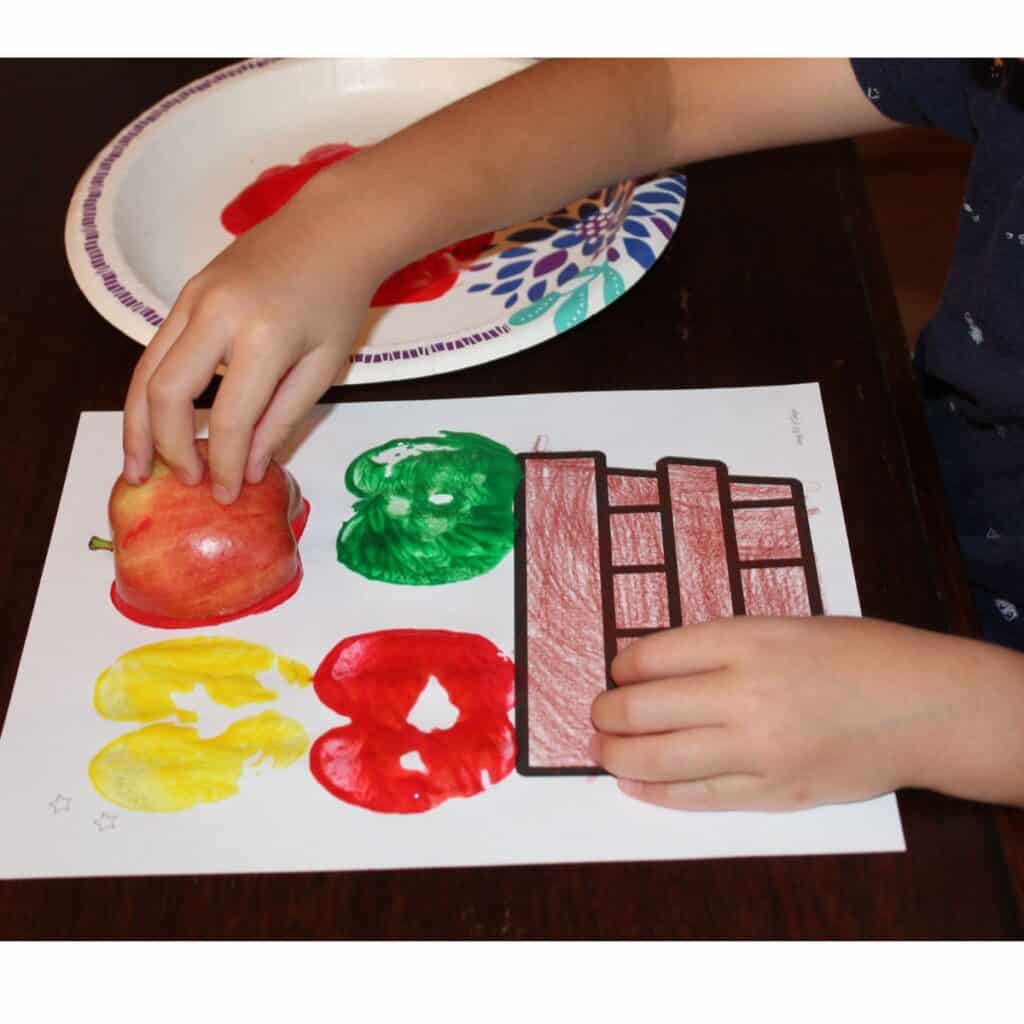 Apple Stamping Apple Basket Craft