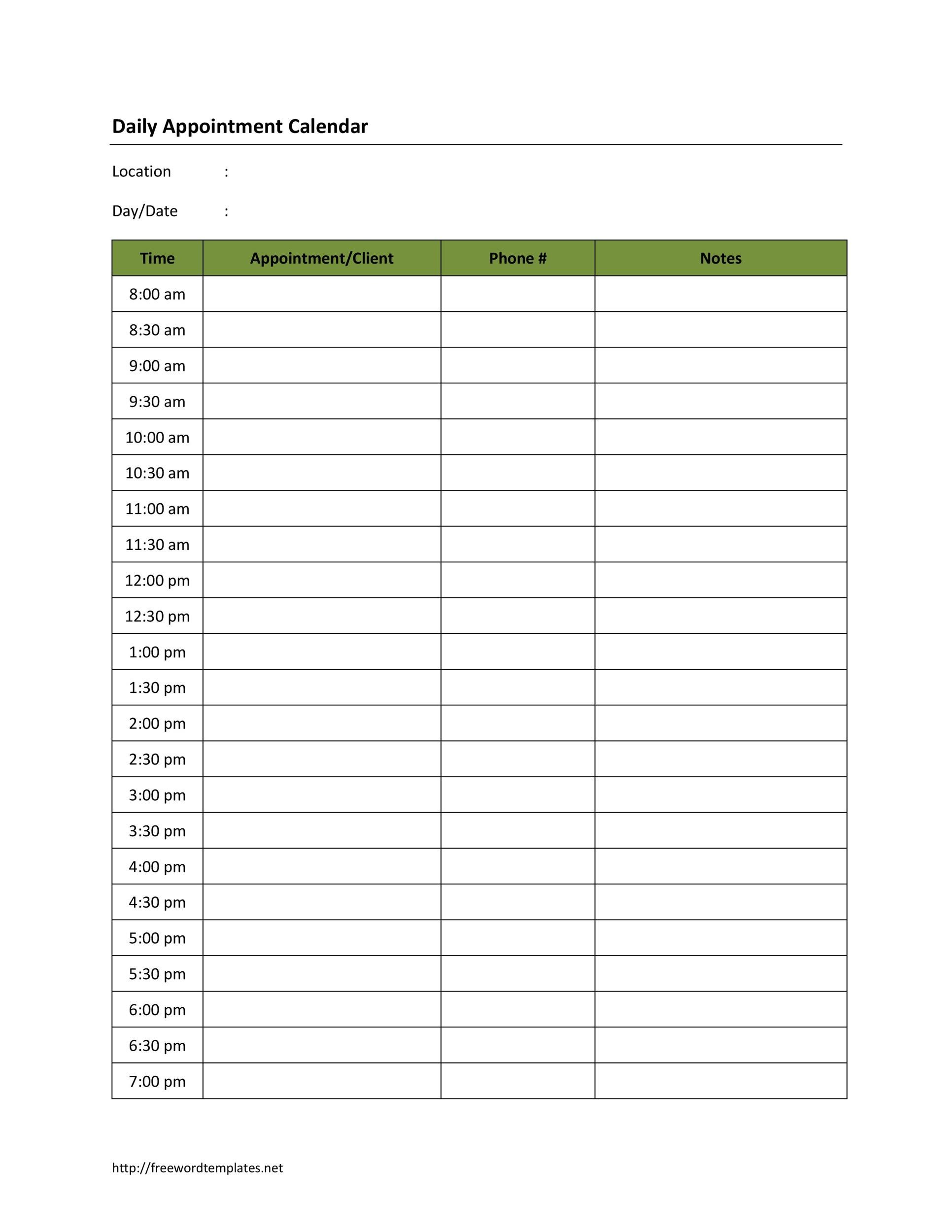 free printable daily appointment template free printable daily appointment template