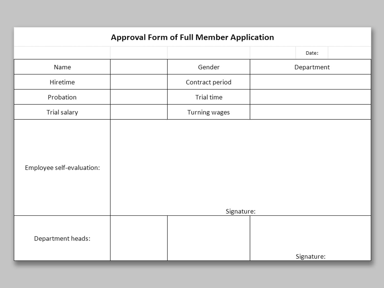 Approval Form Of Full Member Application Xls Excel Employee B1ef2b18