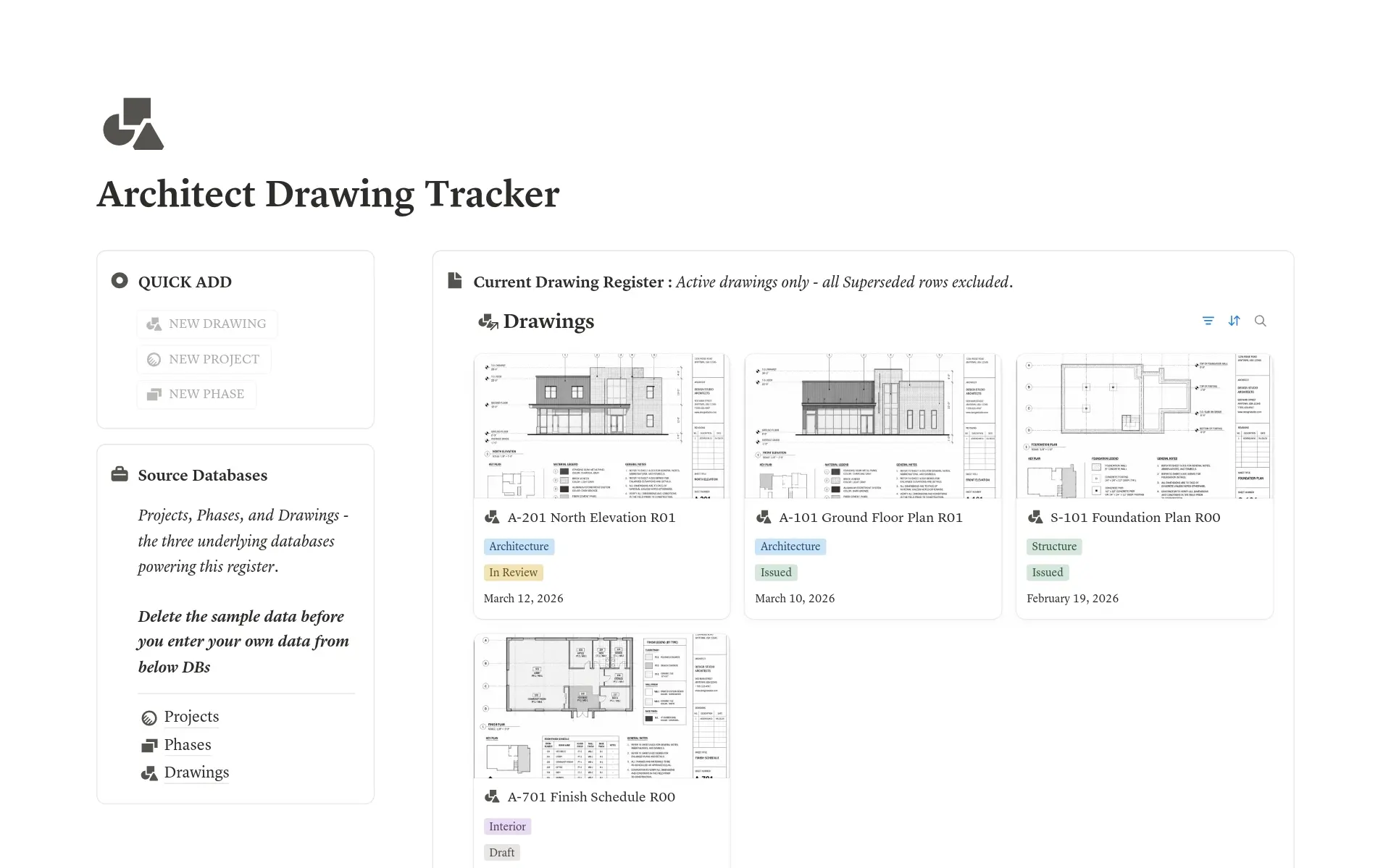 Architect Drawing Revision Register