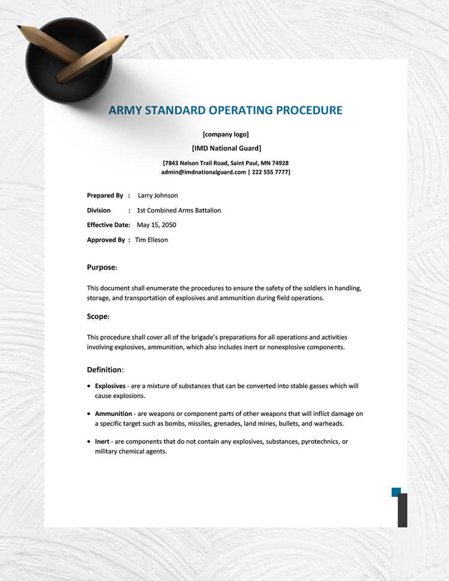 Army Standard Operating Procedure