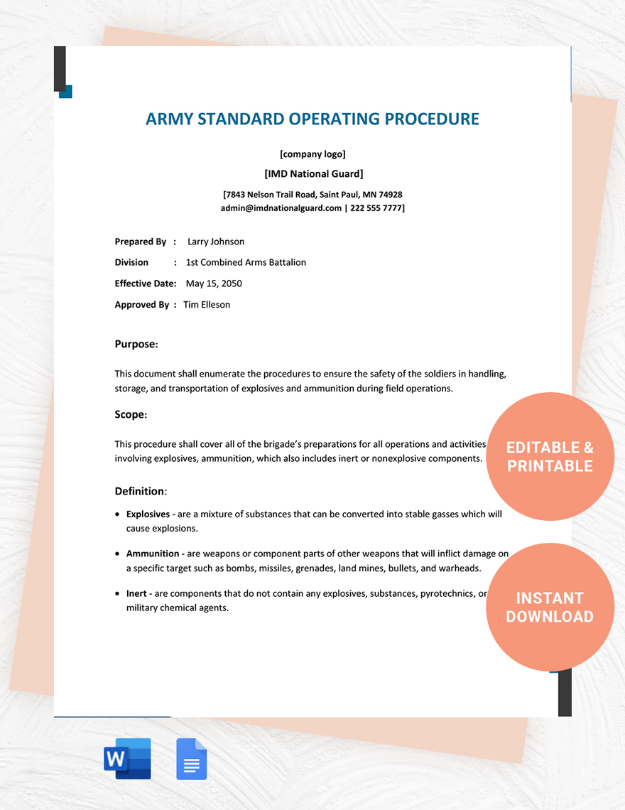 Army Standard Operating Procedure