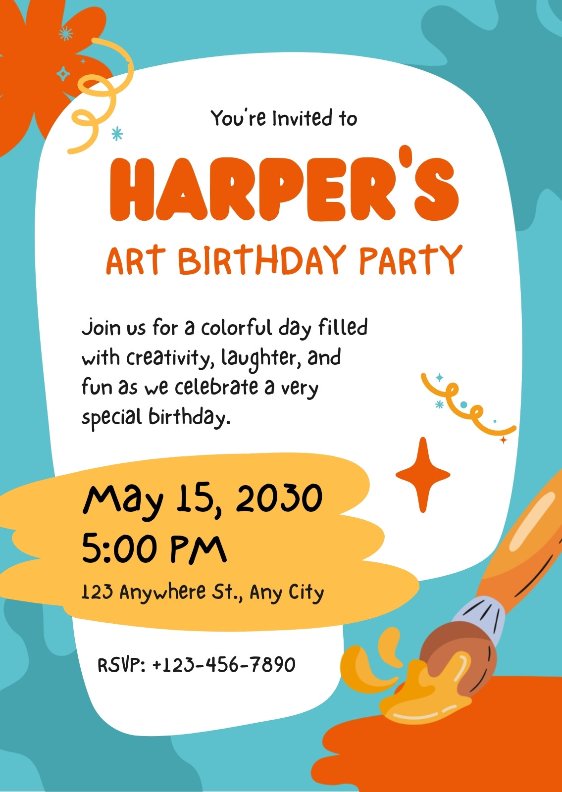 free printable art party invitation template