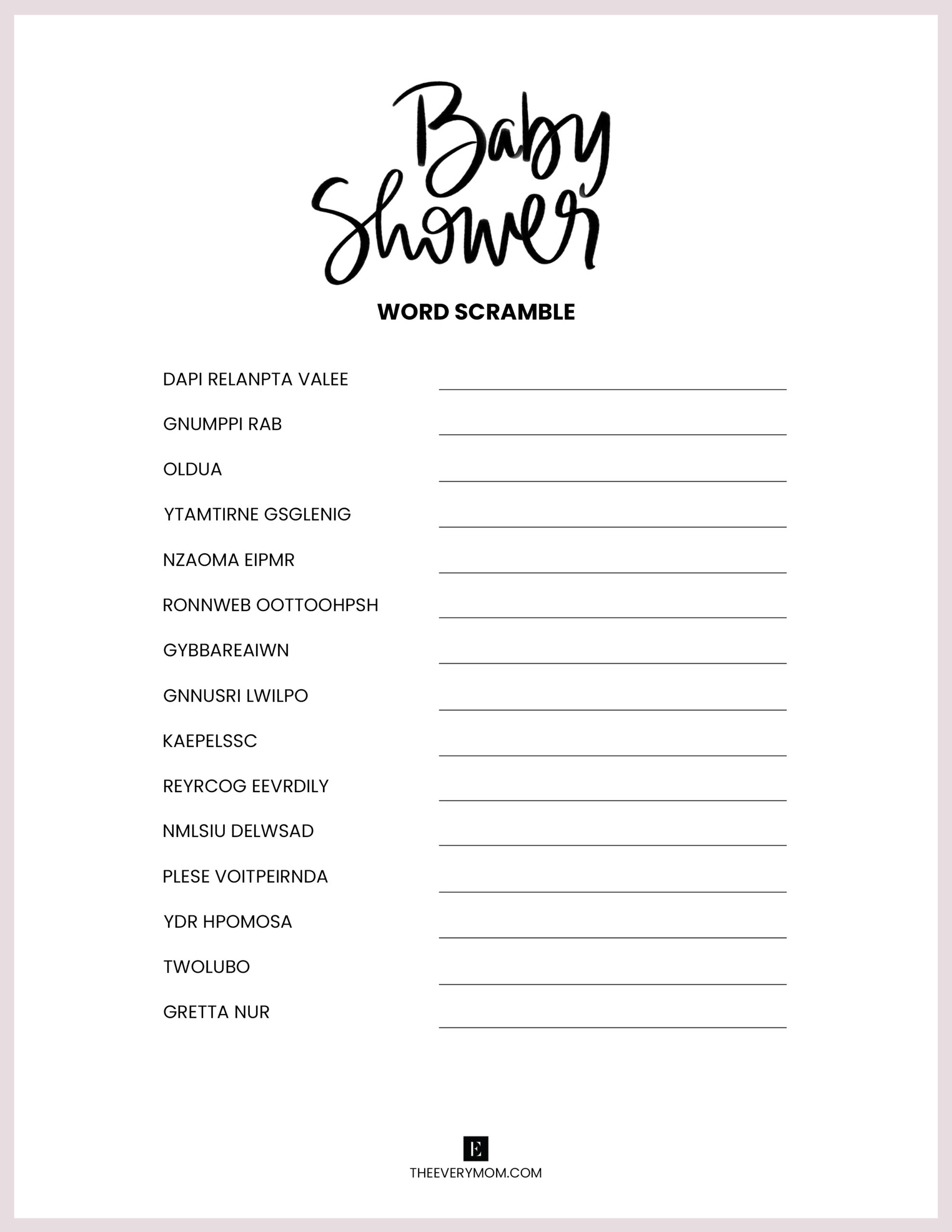 Baby Shower Games Printables