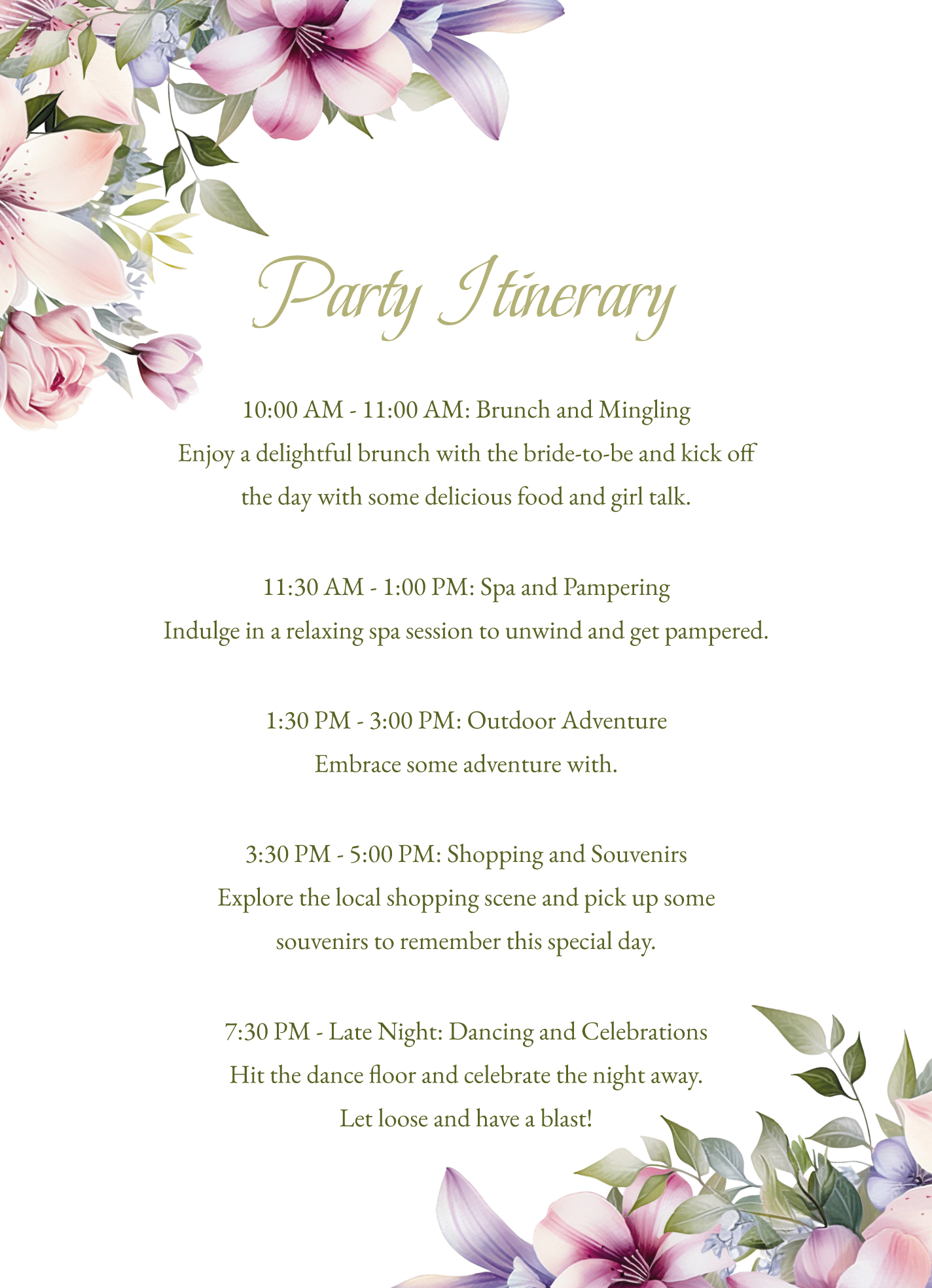 Bachelorette Party Itinerary Free Google Docs Template