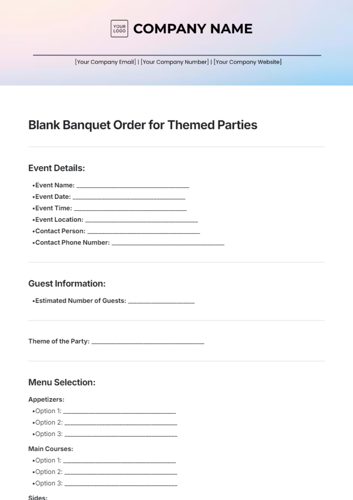 Banquet Event Order