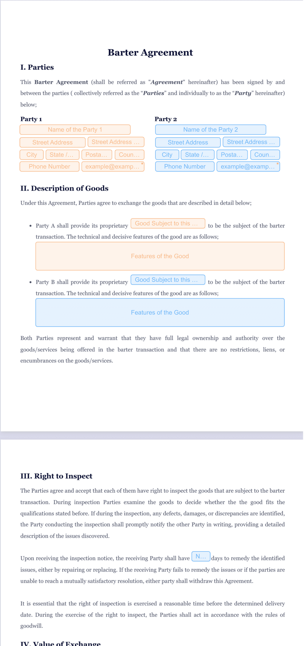 sample barter agreement template sample barter agreement template
