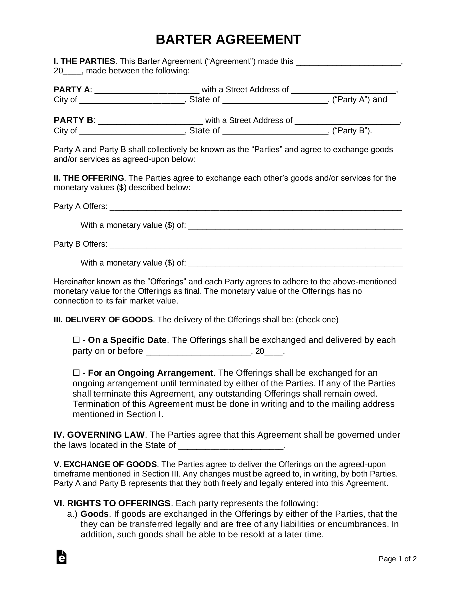 Barter Agreement