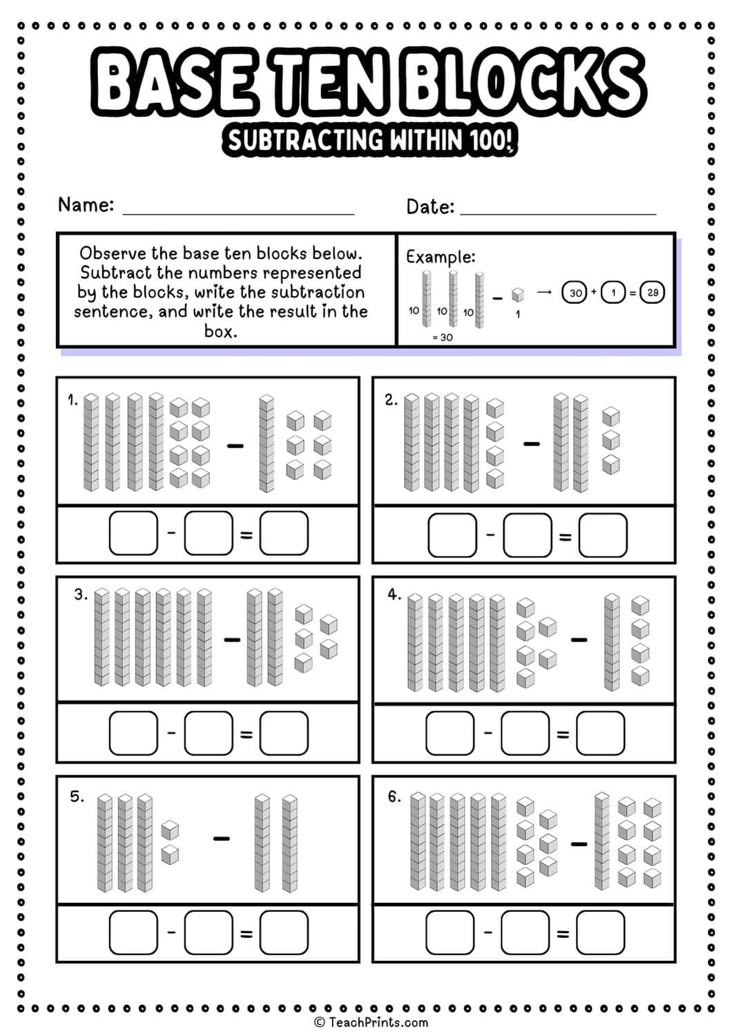 Base Tens Blocks Worksheets