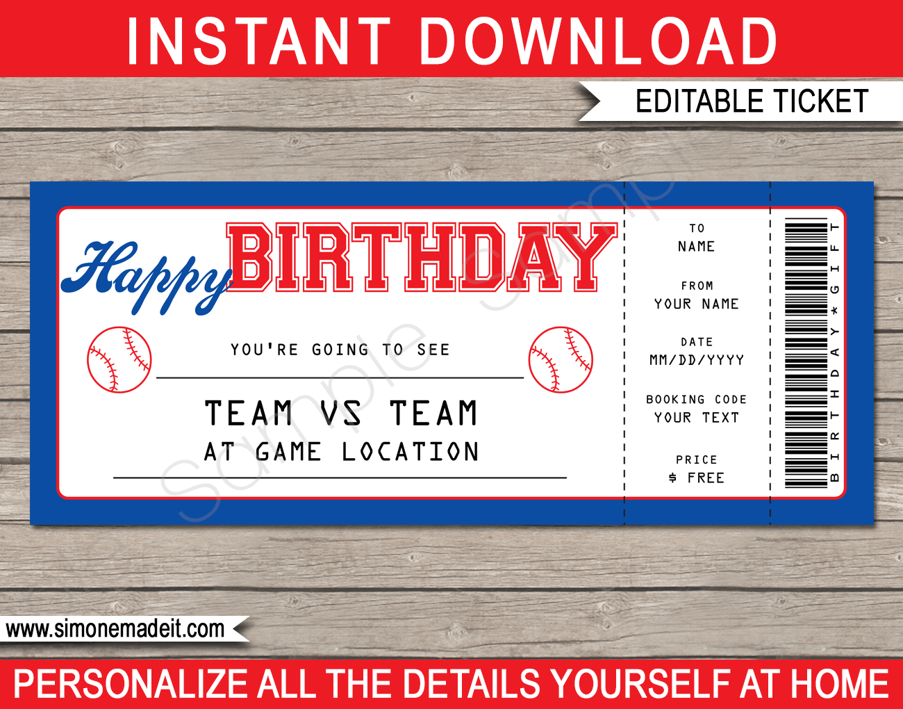 Baseball Game Ticket Birthday Gift Voucher Baseball Game Ticket Birthday Gift Voucher